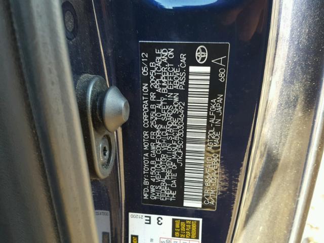 JTKJF5C73D3046492 - 2013 TOYOTA SCION TC 蓝色 照片 10