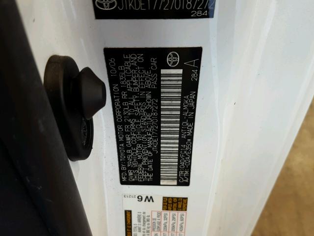 JTKDE177270187272 - 2007 TOYOTA SCION TC 白色 照片 10