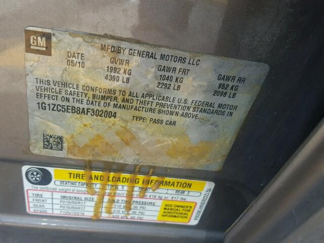 1G1ZC5EB8AF302004 - 2010 CHEVROLET MALIBU 1LT 棕色 照片 10