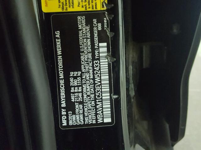 WBAVM1C53EVW52433 - 2014 BMW X1 SDRIVE2 BLACK photo 10