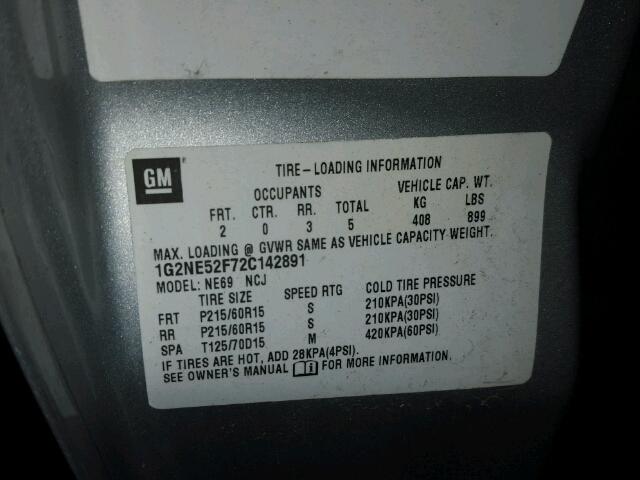 1G2NE52F72C142891 - 2002 PONTIAC GRAND AM S ვერცხლისფერი ფოტო 10