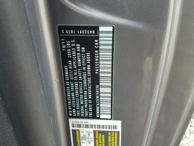 WVWMM7AJ3CW158338 - 2012 VOLKSWAGEN GOLF 灰色 照片 10