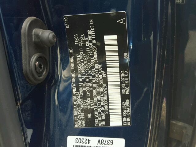 5TDYK3DC8BS061230 - 2011 TOYOTA SIENNA XLE BLUE photo 10