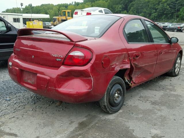 1B3ES56C45D284104 - 2005 DODGE NEON SXT RED photo 4