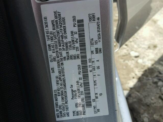 3FADP4BJ1FM205087 - 2015 FORD FIESTA SE Gümüş foto 10