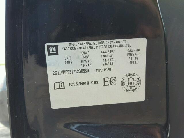 2G2WP552171236530 - 2007 PONTIAC GRAND PRIX შავი ფოტო 10