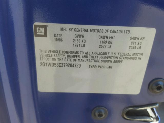 2G1WD58C379204729 - 2007 CHEVROLET IMPALA SUP 蓝色 照片 10