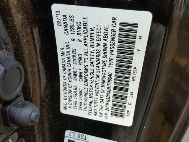 2HGFG3B0XDH506040 - 2013 HONDA CIVIC EXL 烧焦的 照片 10