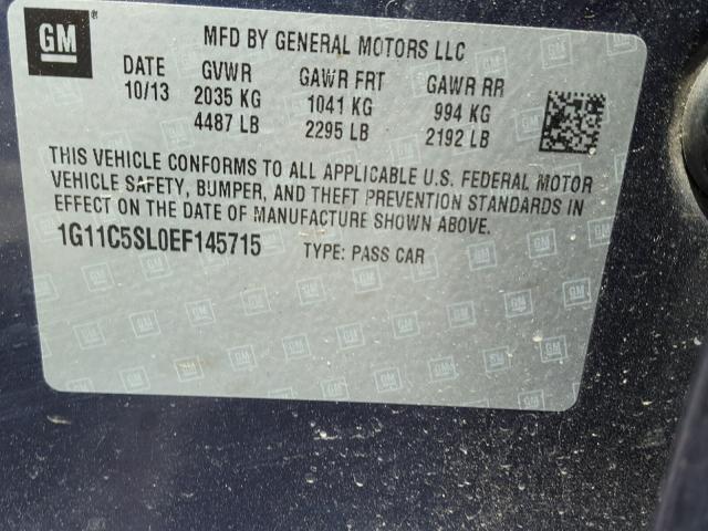 1G11C5SL0EF145715 - 2014 CHEVROLET MALIBU 1LT 蓝色 照片 10