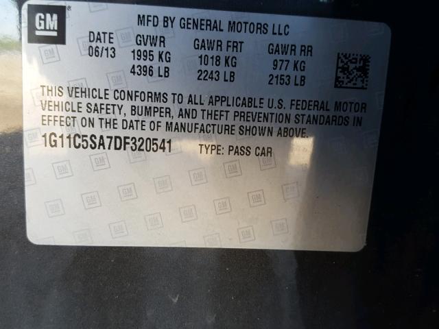 1G11C5SA7DF320541 - 2013 CHEVROLET MALIBU 1LT ნაცრისფერი ფოტო 10