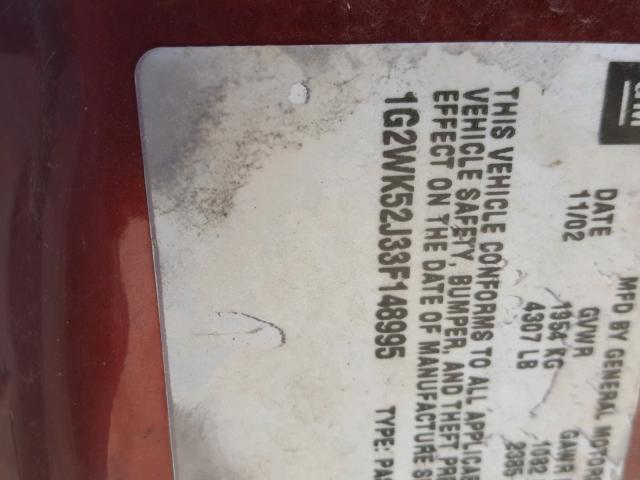 1G2WK52J33F148995 - 2003 PONTIAC GRAND PRIX MAROON photo 10