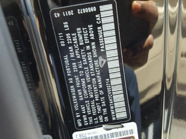 WVWFW7AH7CV002714 - 2012 VOLKSWAGEN EOS LUX Черный фото 10