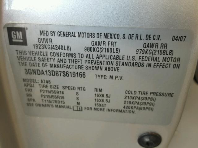 3GNDA13D87S619166 - 2007 CHEVROLET HHR LS ვერცხლისფერი ფოტო 10