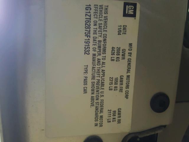 1G1ZT62875F191532 - 2005 CHEVROLET MALIBU MAX 银色 照片 10