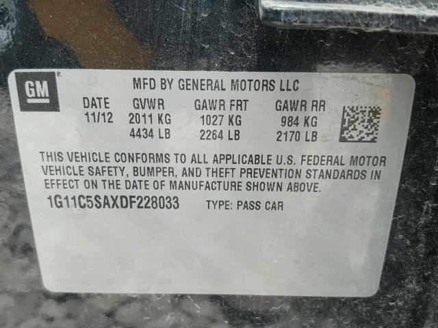 1G11C5SAXDF228033 - 2013 CHEVROLET MALIBU 1LT 黑色 照片 10