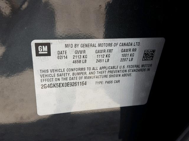 2G4GK5EX0E9261164 - 2014 BUICK REGAL GRAY photo 10