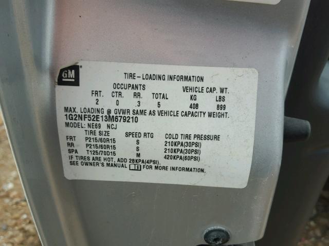 1G2NF52E13M679210 - 2003 PONTIAC GRAND AM S Gümüş foto 10