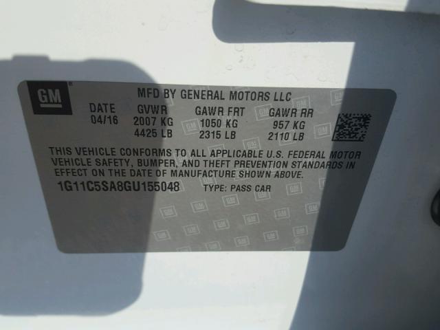 1G11C5SA8GU155048 - 2016 CHEVROLET MALIBU LIM 白色 照片 10