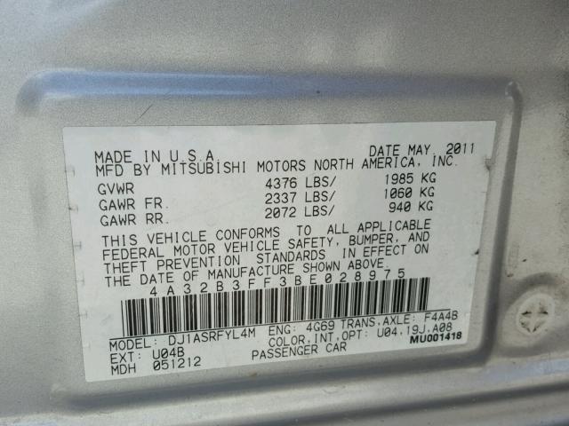 4A32B3FF3BE028975 - 2011 MITSUBISHI GALANT ES SILVER photo 10