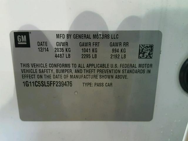 1G11C5SL5FF239476 - 2015 CHEVROLET MALIBU 1LT 白色 照片 10