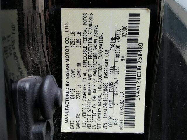 1N4AL24E18C258489 - 2008 NISSAN ALTIMA 2.5 BLACK photo 10