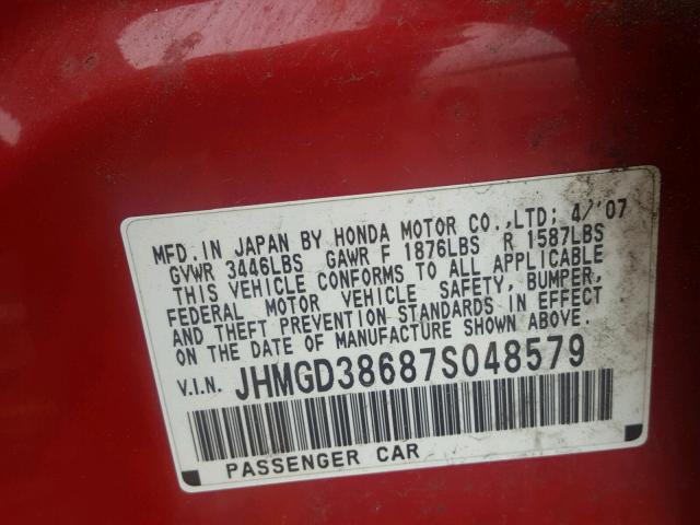 JHMGD38687S048579 - 2007 HONDA FIT S 红色 照片 10