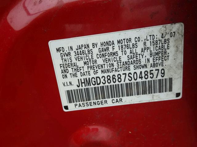 JHMGD38687S048579 - 2007 HONDA FIT S 红色 照片 7