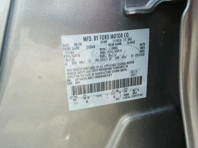 2FMDK49C18BB45151 - 2008 FORD EDGE LIMIT GRAY photo 10