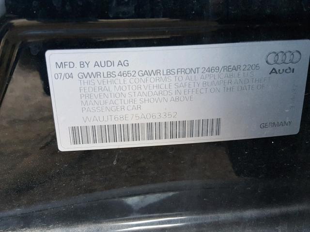 WAUJT68E75A063352 - 2005 AUDI A4 3.0 BLACK photo 10