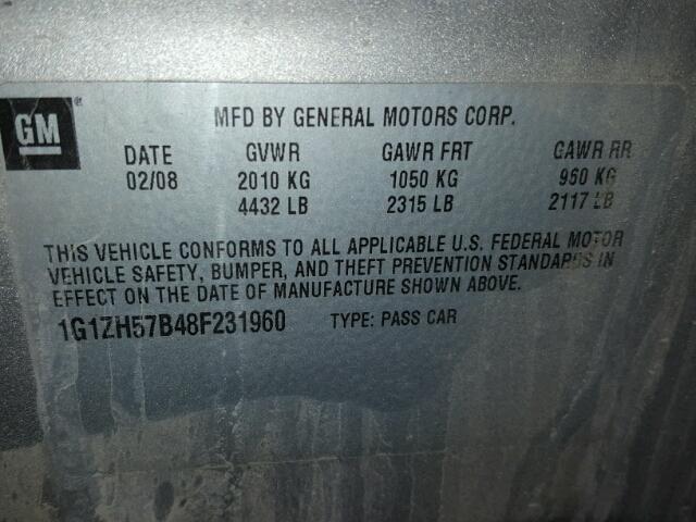 1G1ZH57B48F231960 - 2008 CHEVROLET MALIBU 1LT 银色 照片 10