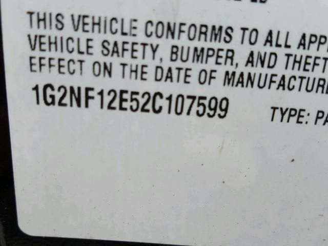 1G2NF12E52C107599 - 2002 PONTIAC GRAND AM S BLACK photo 10