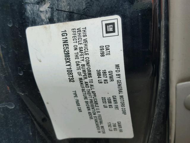 1G1NE52M8XY108732 - 1999 CHEVROLET MALIBU LS 黑色 照片 10