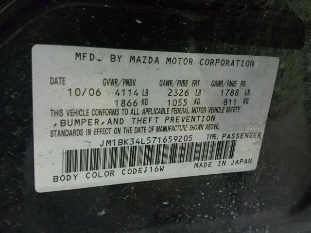 JM1BK34L571659205 - 2007 MAZDA SPEED 3 BLACK photo 10