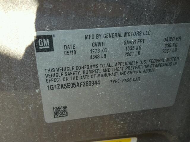 1G1ZA5E05AF289944 - 2010 CHEVROLET MALIBU LS BROWN photo 10