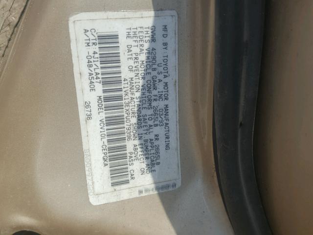 4T1VK13EXPU079396 - 1993 TOYOTA CAMRY XLE GOLD photo 10