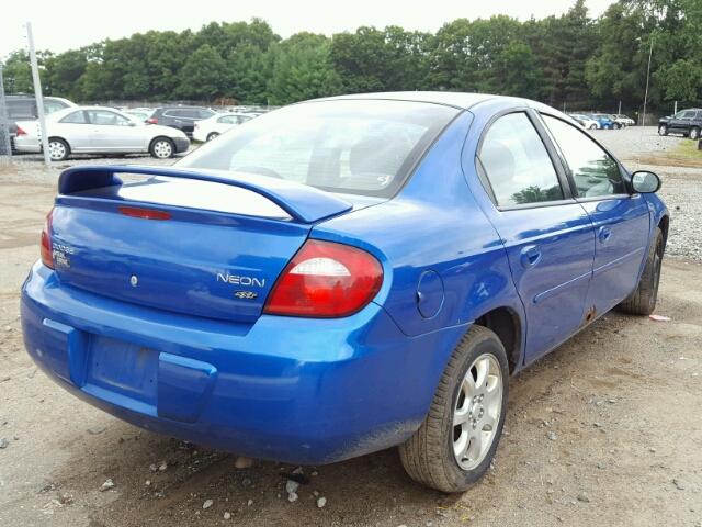 1B3ES56C34D645451 - 2004 DODGE NEON BLUE photo 4