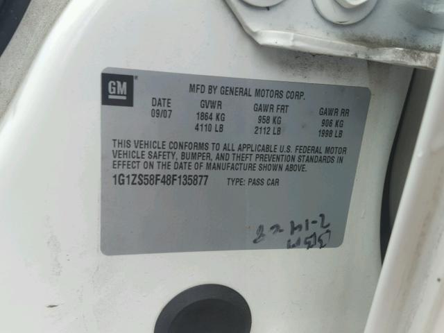 1G1ZS58F48F135877 - 2008 CHEVROLET MALIBU LS Ağ foto 10