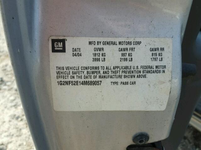 1G2NF52E14M689057 - 2004 PONTIAC GRAND AM S 银色 照片 10