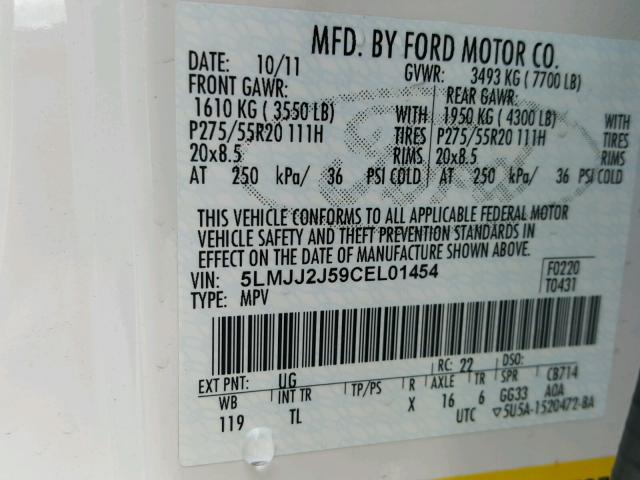 5LMJJ2J59CEL01454 - 2012 LINCOLN NAVIGATOR 白色 照片 10