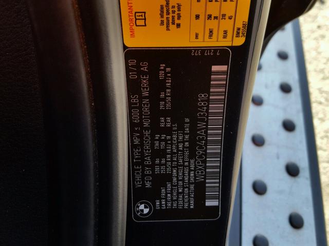 WBXPC9C43AWJ34818 - 2010 BMW X3 XDRIVE3 BLUE photo 10