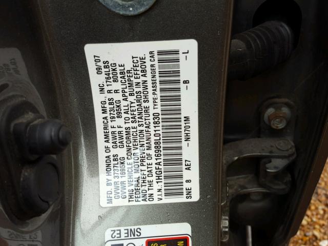 1HGFA16988L011830 - 2008 HONDA CIVIC EXL 灰色 照片 10