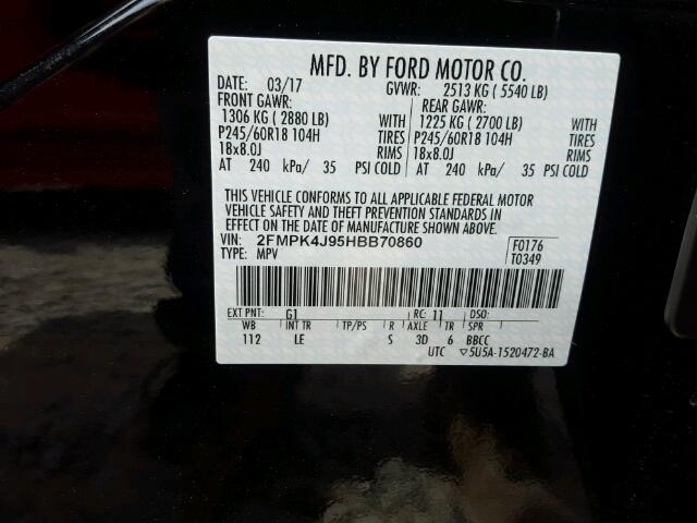 2FMPK4J95HBB70860 - 2017 FORD EDGE Siyah fotoğraf 10