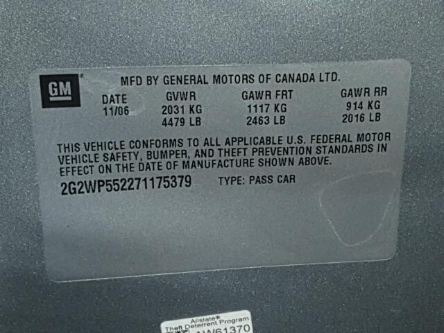 2G2WP552271175379 - 2007 PONTIAC GRAND PRIX GRAY photo 10