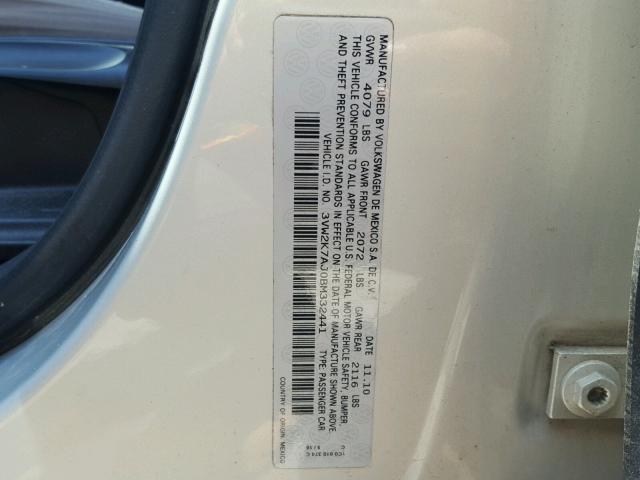 3VW2K7AJ0BM332441 - 2011 VOLKSWAGEN JETTA BASE 银色 照片 10