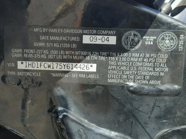 1HD1FCW175Y614426 - 2005 HARLEY-DAVIDSON FLHTCUI BLACK photo 10