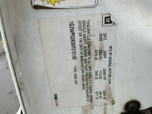 1G2WP52K9XF210108 - 1999 PONTIAC GRAND PRIX WHITE photo 10