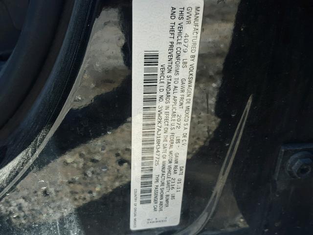 3VW2K7AJ1BM347725 - 2011 VOLKSWAGEN JETTA BASE 黑色 照片 10