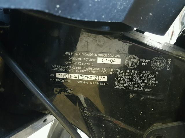 1HD1FCW175Y602213 - 2005 HARLEY-DAVIDSON FLHTCUI BLACK photo 10