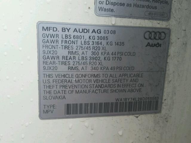 WA1BY74L28D055563 - 2008 AUDI Q7 3.6 QUA WHITE photo 10