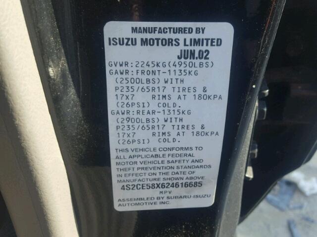 4S2CE58X624616685 - 2002 ISUZU AXIOM XS Qara foto 10